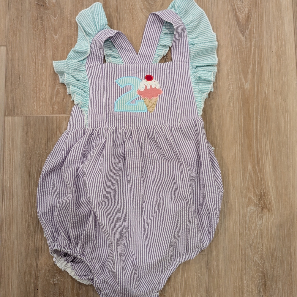 Striped Baby Romper with Ice Cream Design